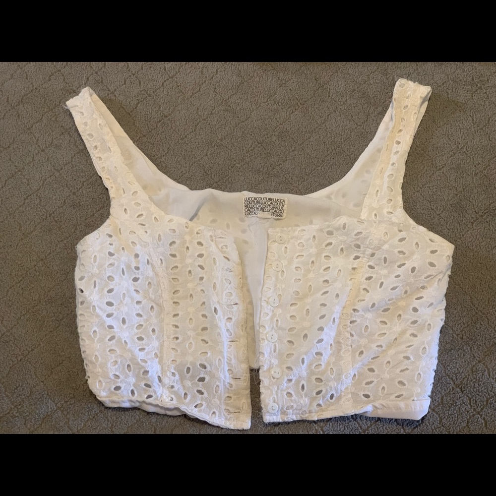 Couture crop top XS. Daisy cut outs with buttons
